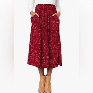 Chiffon Pleated Red and White Dot MIDI skirt